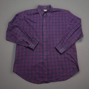 Faconnable Shirt Mens Large Navy Red Plaid Button Down Long Sleeve Cotton Logo